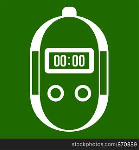 Stopwatch icon white isolated on green background. Vector illustration. Stopwatch icon green