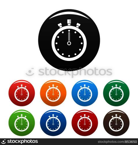 Stopwatch icons set 9 color vector isolated on white for any design. Stopwatch icons set color