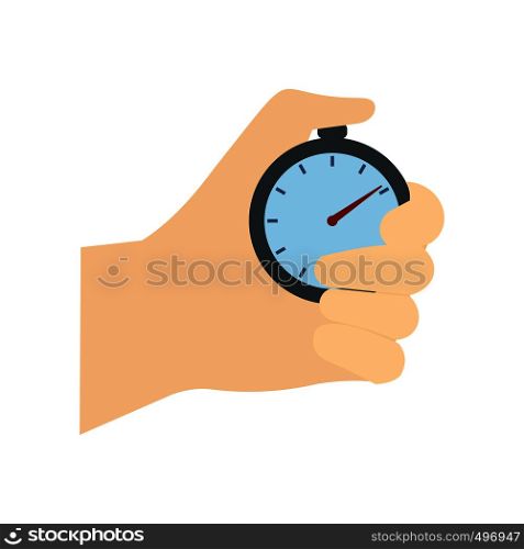 Stopwatch in hand flat icon. Car racing symbol isolated on white background. Stopwatch in hand flat icon