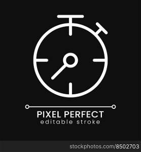 Stopwatch pixel perfect white linear icon for dark theme. Business process deadline. Sport competition. Thin line illustration. Isolated symbol for night mode. Editable stroke. Poppins font used. Stopwatch pixel perfect white linear icon for dark theme