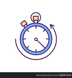 Stopwatch RGB color icon. Countdown timer. Measuring time amount. Training and competitions. Timing sports. Handheld timepiece. Interval measurement. Timing mechanism. Isolated vector illustration. Stopwatch RGB color icon