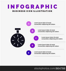 Stopwatch, Time, Timer, Count Solid Icon Infographics 5 Steps Presentation Background