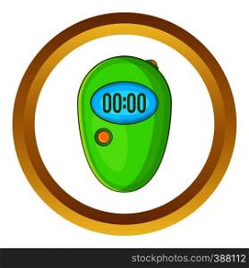 Stopwatch vector icon in golden circle, cartoon style isolated on white background. Stopwatch vector icon