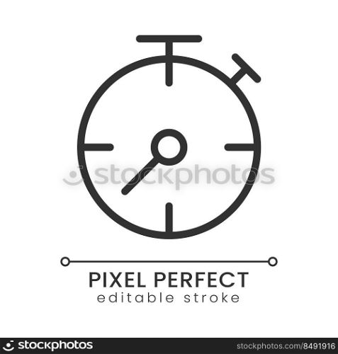 Stopwatch yellow pixel perfect linear icon. Business process deadline. Accurate measurement. Thin line illustration. Contour symbol. Vector outline drawing. Editable stroke. Poppins font used. Stopwatch yellow pixel perfect linear icon