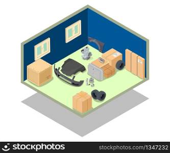 Storage area concept banner. Isometric banner of storage area vector concept for web, giftcard and postcard. Storage area concept banner, isometric style