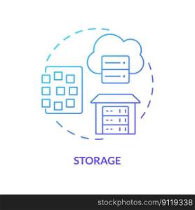 Storage blue gradient concept icon. CLoud technology. Structured files. Data lake vs data warehouse abstract idea thin line illustration. Isolated outline drawing. Myriad Pro-Bold font used. Storage blue gradient concept icon