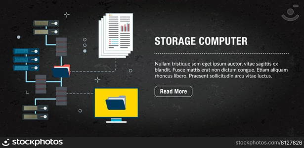 Storage computer concept. Internet banner with icons in vector. Web banner for business, finance, strategy, investment, technology and planning.