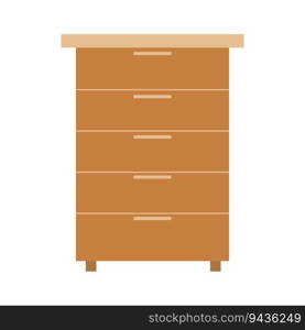 Storage furniture set in the living room. A tall brown chest of drawers with drawers. Interior design concept. Vector flat illustration.  