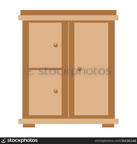 Storage furniture set in the living room. Brown cabinet with legs. Interior design concept. Vector flat illustration.  