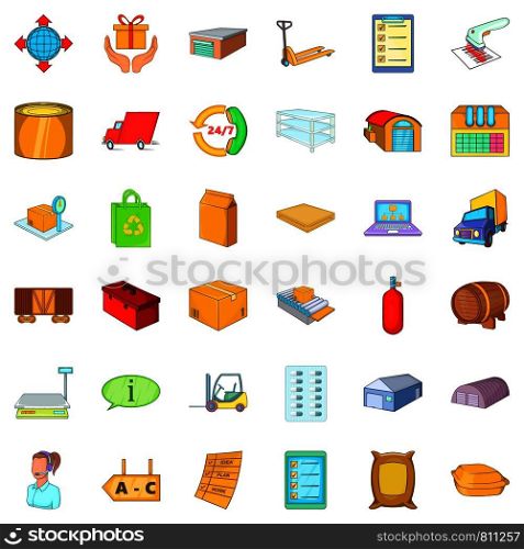 Storage icons set. Cartoon style of 36 storage vector icons for web isolated on white background. Storage icons set, cartoon style