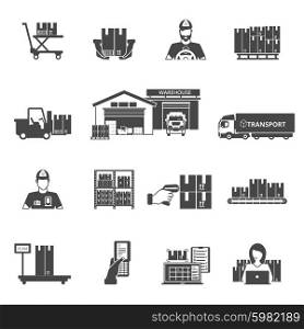 Storage Icons Set . Storage and logistics black white icons set with transportation and sorting symbols flat isolated vector illustration