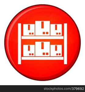 Storage of goods in warehouse icon in red circle isolated on white background vector illustration. Storage of goods in warehouse icon, flat style