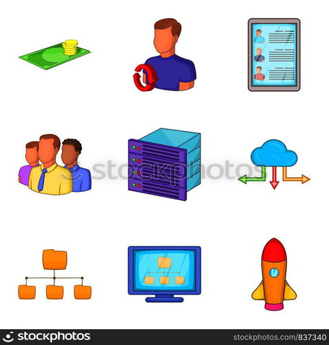 Storage of personal files icons set. Cartoon set of 9 storage of personal files vector icons for web isolated on white background. Storage of personal files icons set, cartoon style