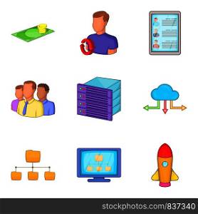 Storage of personal files icons set. Cartoon set of 9 storage of personal files vector icons for web isolated on white background. Storage of personal files icons set, cartoon style