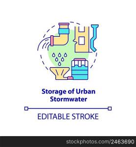 Storage of urban stormwater concept icon. Conserving urban biodiversity abstract idea thin line illustration. Isolated outline drawing. Editable stroke. Arial, Myriad Pro-Bold fonts used. Storage of urban stormwater concept icon