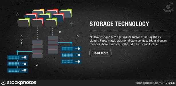 Storage technology, banner internet with icons in vector. Web banner template for website, banner internet for mobile design and social media app.Business and communication layout with icons.