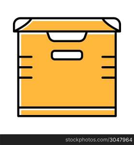 Storage yellow color icon. Chest. Box for storing goods. Allocated space in warehouse for keeping things. Apartment amenities. Isolated vector illustration