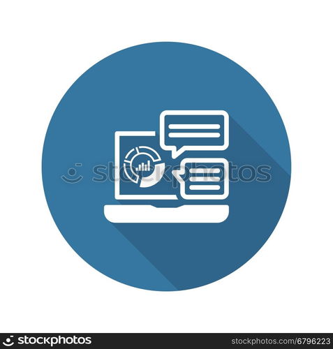 Store Analytics Icon. Flat Design.. Store Analytics Icon. Business and Finance. Isolated Illustration. Laptop with analytical charts and comments.