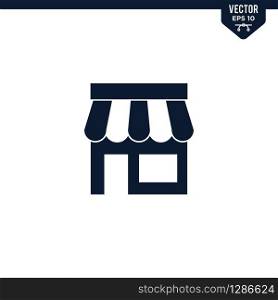 Store front or shop icon collection in glyph style, solid color vector