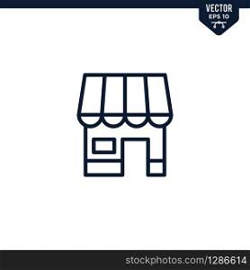 Store front or shop icon collection in outlined or line art style, editable stroke vector