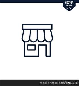 Store front or shop icon collection in outlined or line art style, editable stroke vector