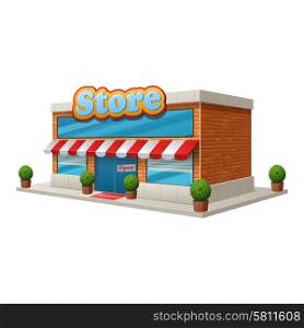 Store grocery shop building isolated on white background vector illustration. Store Building Isolated