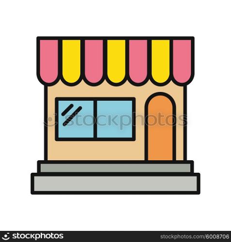 Store icon. Shop icon. Flat design. Shop or market. Cartoon shop, market, store or cafe. Shop store isolated on white background. Childs drawing icon. Store building. Front store. Vector illustration