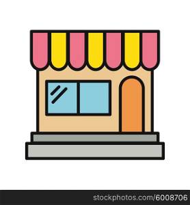 Store icon. Shop icon. Flat design. Shop or market. Cartoon shop, market, store or cafe. Shop store isolated on white background. Childs drawing icon. Store building. Front store. Vector illustration