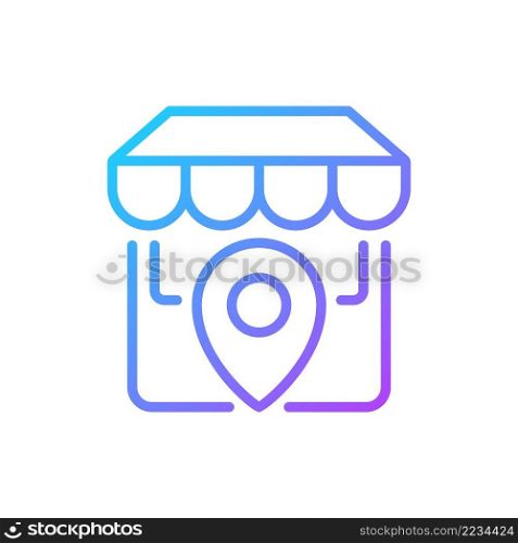 Store location gradient linear vector icon. Physical shop position. Website information. Market address. Thin line color symbol. Modern style pictogram. Vector isolated outline drawing. Store location gradient linear vector icon