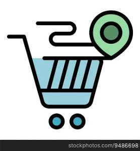 Store shop cart icon outline vector. Pin point. Online market color flat. Store shop cart icon vector flat