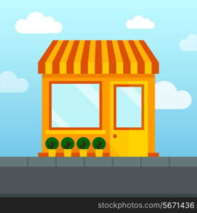 Store shop front window with empty shelves vector illustration