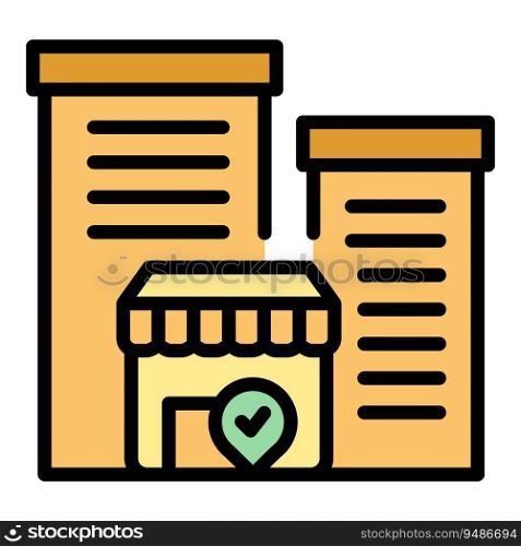 Store shop icon outline vector. Pin map. Gps mall color flat. Store shop icon vector flat