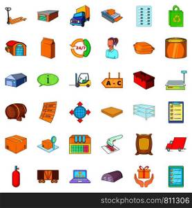 Storehouse icons set. Cartoon style of 36 storehouse vector icons for web isolated on white background. Storehouse icons set, cartoon style
