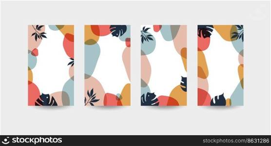 Stories template with abstract background with fluid organic shapes, pastel colors. Vector set in minimal trendy style with copy space for text and photo.