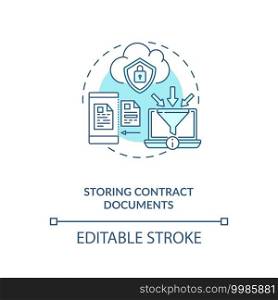 Storing contract documents concept icon. Contract management software functions. Storing documents copies idea thin line illustration. Vector isolated outline RGB color drawing. Editable stroke. Storing contract documents concept icon