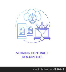 Storing contract documents concept icon. Contract management software functions. Storing physical copies of documents idea thin line illustration. Vector isolated outline RGB color drawing. Storing contract documents concept icon