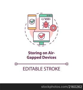 Storing on air-gapped devices concept icon. Personal data safety abstract idea thin line illustration. Isolated outline drawing. Editable stroke. Roboto-Medium, Myriad Pro-Bold fonts used. Storing on air-gapped devices concept icon