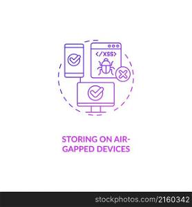 Storing on air-gapped devices purple gradient concept icon. Sensitive data security abstract idea thin line illustration. Isolated outline drawing. Roboto-Medium, Myriad Pro-Bold fonts used. Storing on air-gapped devices purple gradient concept icon