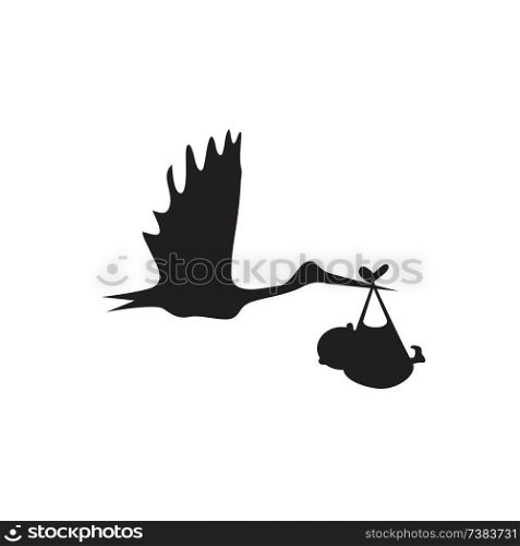 stork and baby black on white background