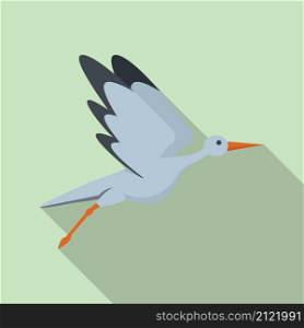 Stork bird icon flat vector. Fly crane. Nest baby. Stork bird icon flat vector. Fly crane