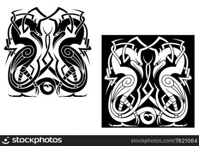 Stork bird with celtic ornament and decorative elements