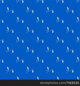 Stork carrying pattern repeat seamless in blue color for any design. Vector geometric illustration. Stork carrying pattern seamless blue