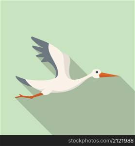 Stork icon flat vector. Fly bird. Baby crane. Stork icon flat vector. Fly bird