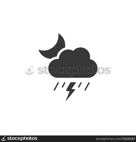 Storm and heavy rain, cloud and moon. Isolated icon. Night weather glyph vector illustration