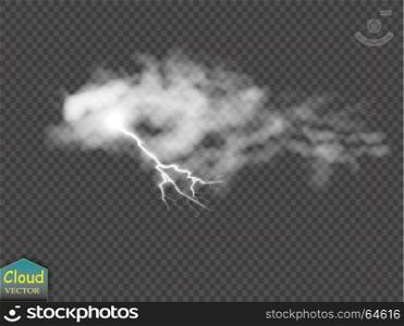 Storm and Lightning with rain and white cloud isolated on transparent background.. Storm and Lightning with rain and white cloud isolated on transparent background. Vector