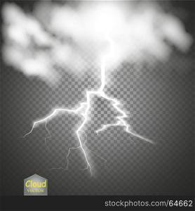 Storm and Lightning with rain and white cloud isolated on transparent background.. Storm and Lightning with rain and white cloud isolated on transparent background. Vector