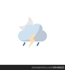 Storm, cloud and moon. Flat color icon. Isolated weather vector illustration