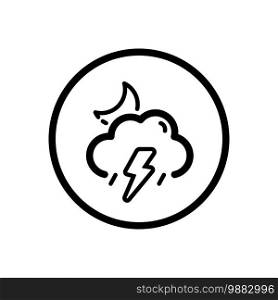 Storm, cloud and moon. Weather outline icon in a circle. Isolated vector illustration