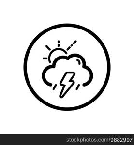 Storm, cloud and sun. Weather outline icon in a circle. Isolated vector illustration