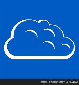 Storm cloud icon white isolated on blue background vector illustration. Storm cloud icon white